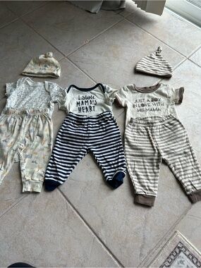 Baby Essentials Navy & Cream Striped One-Piece Set with Mama Print